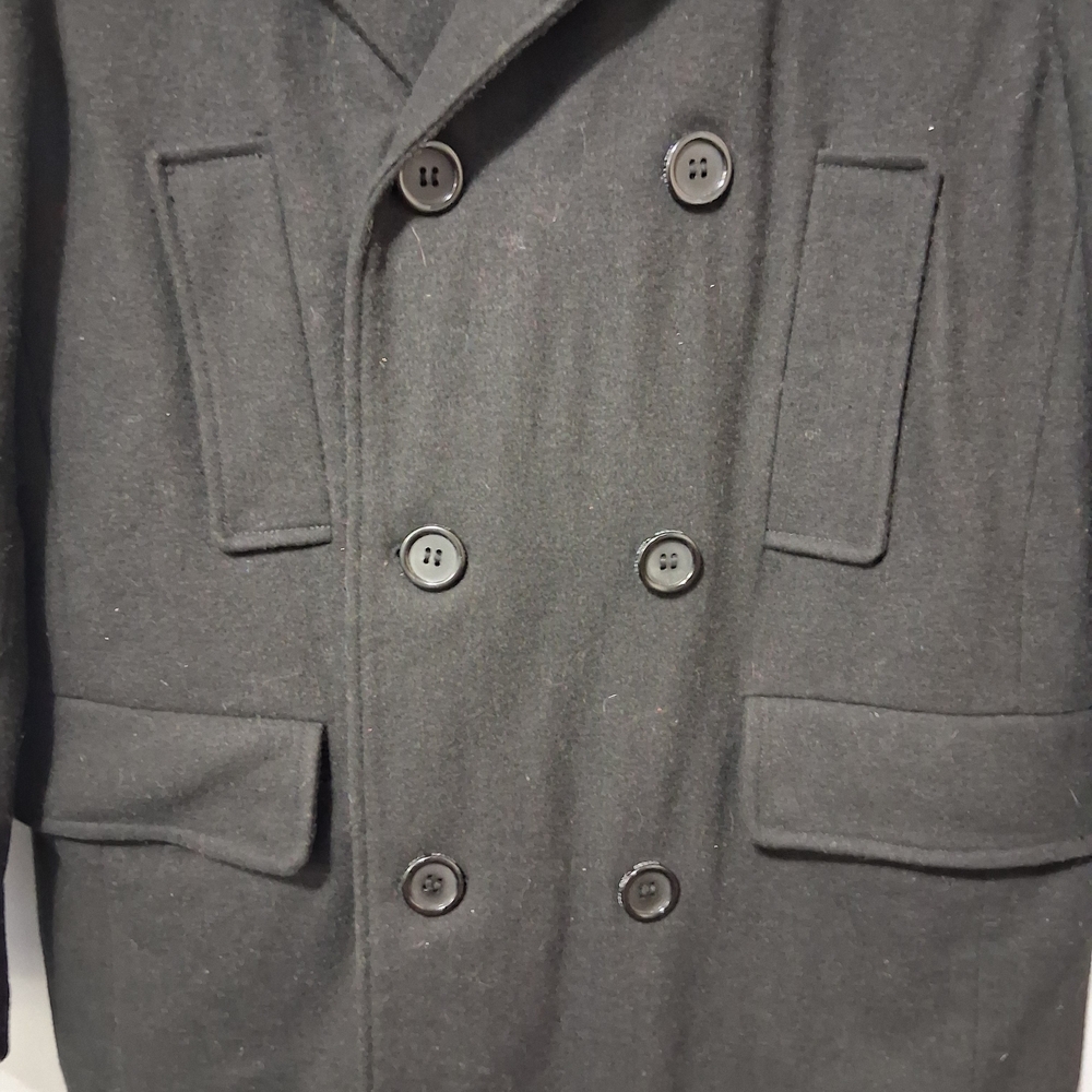 GUESS Men's L Black Double-Breasted Wool Coat - Picture 7 of 7